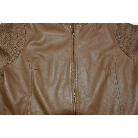 Pendleton Women 3X Brown Leather & Merino Wool Sweater Jacket Full Zip VTG Flaws - Picture 4 of 13